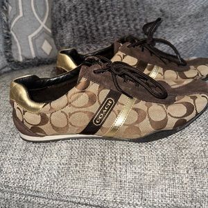 Coach Womens Katelyn Q300 Tan Leather Lace Up Low Top Sneaker Shoes Size 10